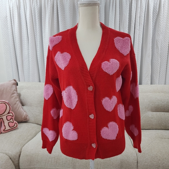 Womens Heart Print Cardigan - Picture 1 of 4